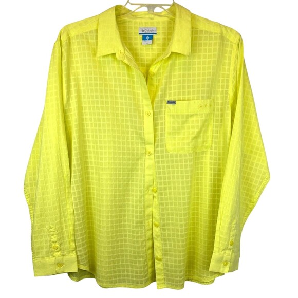 Columbia PFG Long Sleeve Button Front Shirt  1X  NWOT  Yellow  Outdoor Adventure - Picture 1 of 8